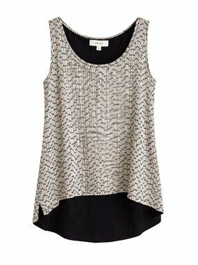 Reiss Black & White Geometric Sleeveless Blouse Size L NWT